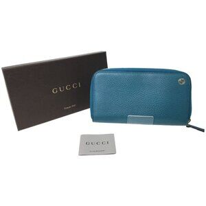 Gucci Outlet Round Zip Long Wallet Interlocking G Blue Green